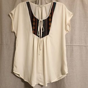 2 for 20 | Daniel Rainn | Tribal Embroidered Split Neck Tie Top - M